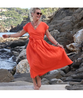 Robe Athéna - lin orange de votre