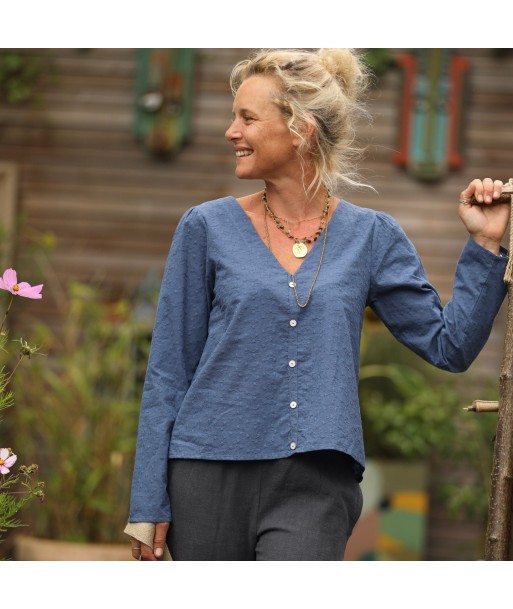 Blouse Flora - broderie bleu azur Fin de série