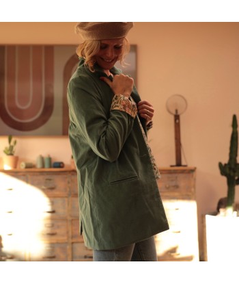 Veste Simone velours milleraies vert printannier pas cher