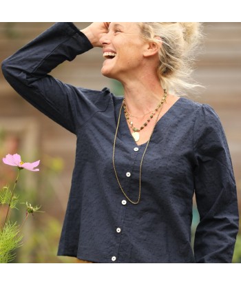 Blouse Flora - broderie bleu marine rembourrage situé sous