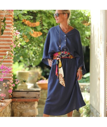 Robe Xiou double gaze de coton bleu indigo commande en ligne