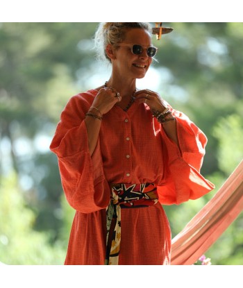 Robe Xiou double gaze de coton orange délavé pas cheres