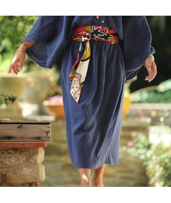 Robe Xiou double gaze de coton bleu indigo commande en ligne