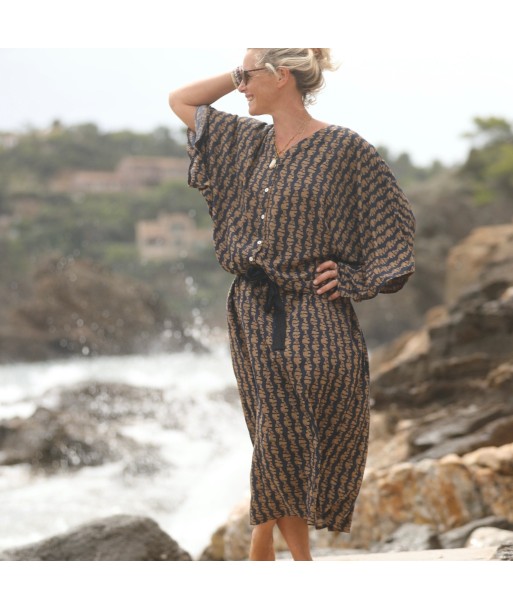 Robe Xiou viscose Batik marine/camel JUSQU'A -70%! 