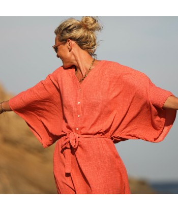 Robe Xiou double gaze de coton orange délavé pas cheres