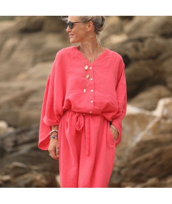 Robe Xiou double gaze de coton rose gourmand de technologie