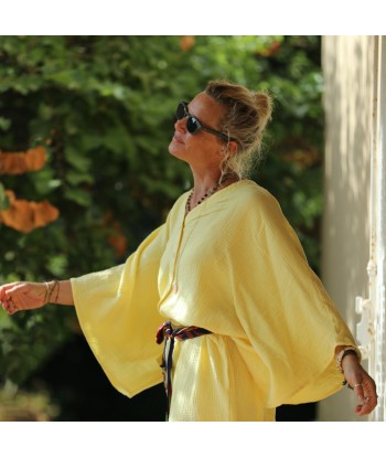 Robe Xiou double gaze de coton jaune vif Venez découvrir notre 