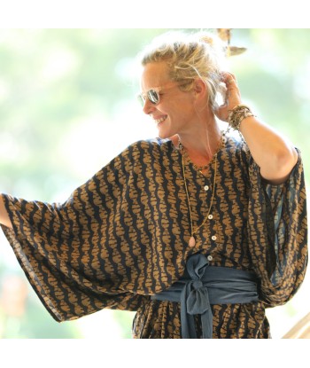 Robe Xiou viscose Batik marine/camel JUSQU'A -70%! 