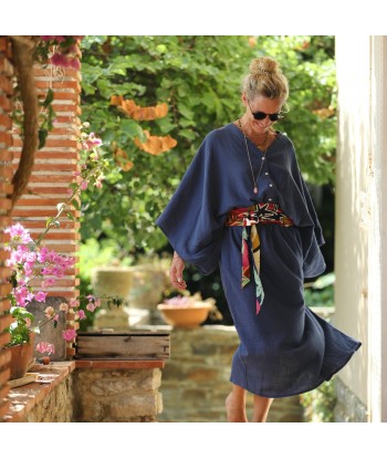 Robe Xiou double gaze de coton bleu indigo commande en ligne