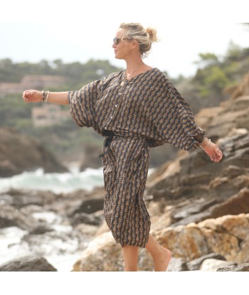 Robe Xiou viscose Batik marine/camel JUSQU'A -70%! 