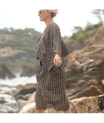 Robe Xiou viscose Batik marine/camel JUSQU'A -70%! 