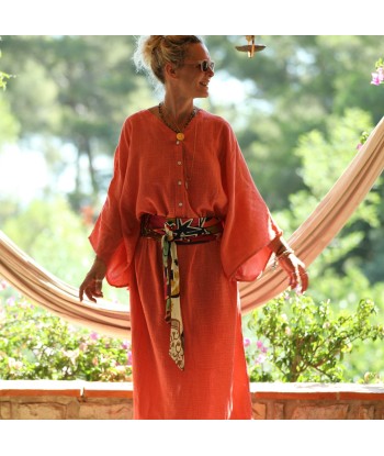 Robe Xiou double gaze de coton orange délavé pas cheres