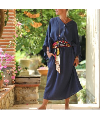 Robe Xiou double gaze de coton bleu indigo commande en ligne