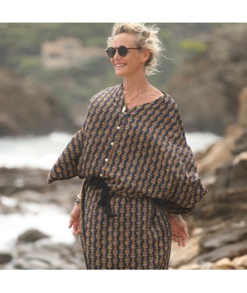 Robe Xiou viscose Batik marine/camel JUSQU'A -70%! 