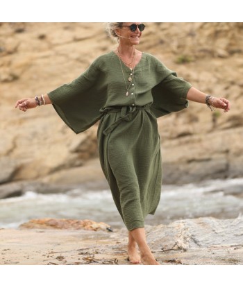 Robe Xiou double gaze de coton vert army l'achat 