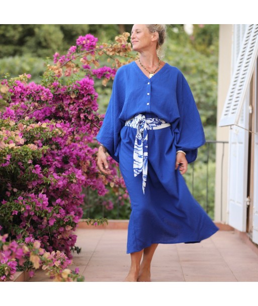 Robe Xiou double gaze de coton bleu majorelle Fin de série