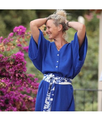 Robe Xiou double gaze de coton bleu majorelle Fin de série