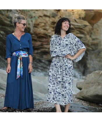 Robe Xiou double gaze de coton bleu majorelle Fin de série