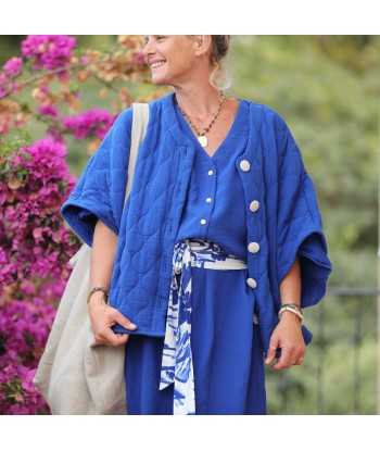 Veste kimono Yoko - double gaze de coton matelassé  bleu majorelle chez Cornerstreet bien 