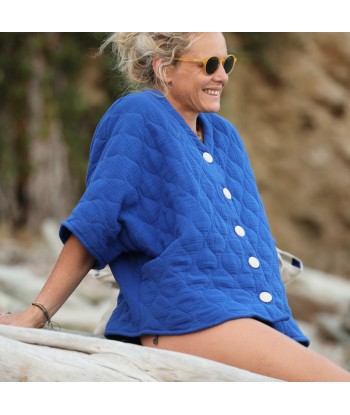 Veste kimono Yoko - double gaze de coton matelassé  bleu majorelle chez Cornerstreet bien 