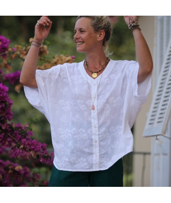 Blouse Yoko - voile de coton brodé blanc carottes sauvages pas cheres