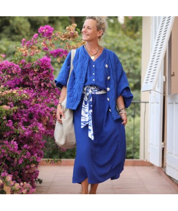 Veste kimono Yoko - double gaze de coton matelassé  bleu majorelle chez Cornerstreet bien 