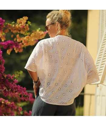 Blouse Yoko - voile de coton brodé blanc cassé pâquerettes de votre