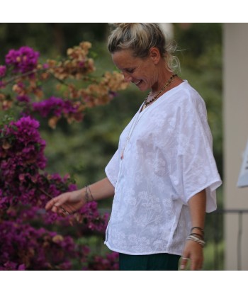 Blouse Yoko - voile de coton brodé blanc carottes sauvages pas cheres