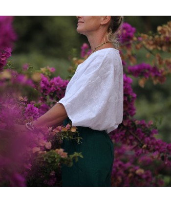 Blouse Yoko - voile de coton brodé blanc carottes sauvages pas cheres