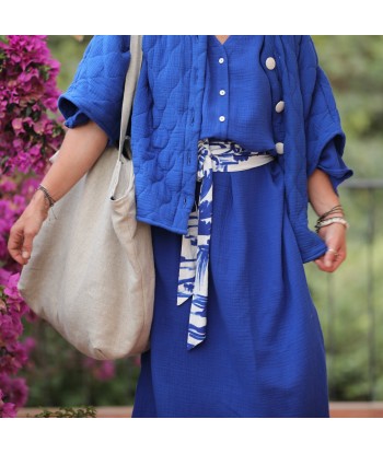 Veste kimono Yoko - double gaze de coton matelassé  bleu majorelle chez Cornerstreet bien 