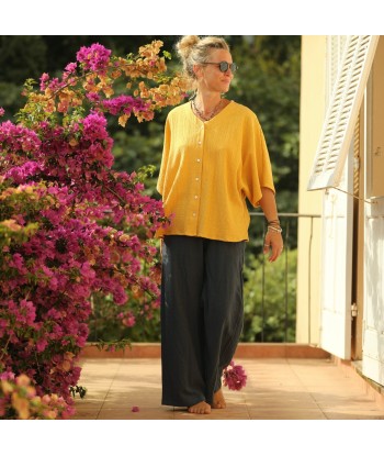 Blouse Yoko - double gaze de coton fleurie ocre basket pas cher