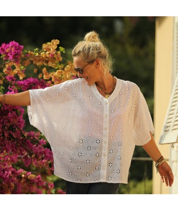 Blouse Yoko - voile de coton brodé blanc cassé pâquerettes de votre