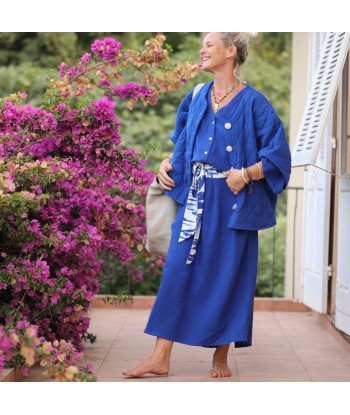 Veste kimono Yoko - double gaze de coton matelassé  bleu majorelle chez Cornerstreet bien 