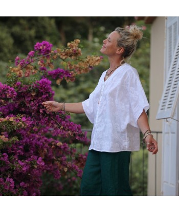 Blouse Yoko - voile de coton brodé blanc carottes sauvages pas cheres