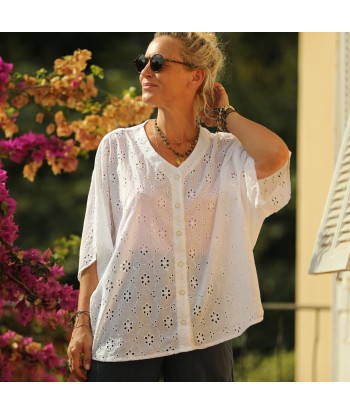 Blouse Yoko - voile de coton brodé blanc cassé pâquerettes de votre