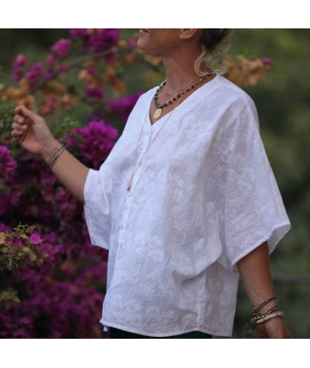 Blouse Yoko - voile de coton brodé blanc carottes sauvages pas cheres