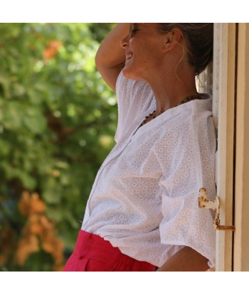 Blouse Yoko - broderie en voile de coton damier de fleurs Les magasins à Paris