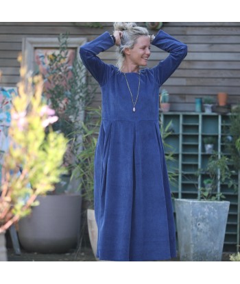 Robe Louisa - velours côtelé bleu océan en stock