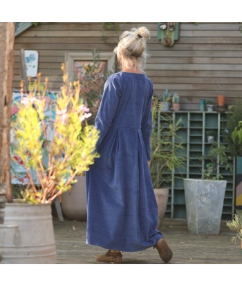 Robe Louisa - velours côtelé bleu océan en stock