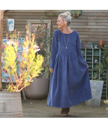 Robe Louisa - velours côtelé bleu océan en stock