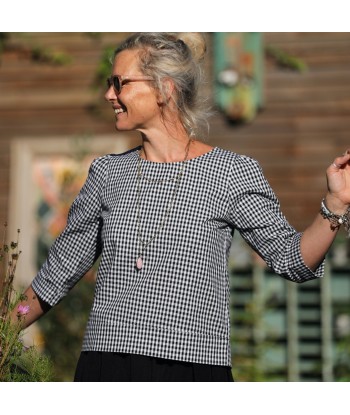 Blouse Eulalie manches 3/4 - coton vichy noir/blanc Par le système avancé 