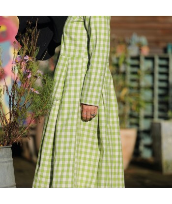 Robe Louisa - carreaux de coton vert anis en linge