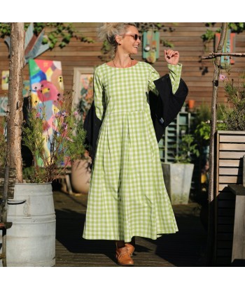 Robe Louisa - carreaux de coton vert anis en linge