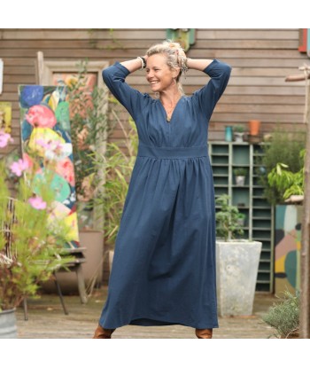 Robe Clara manches 3/4 - coton lavé bleu marine Les magasins à Paris et en Île-de-France