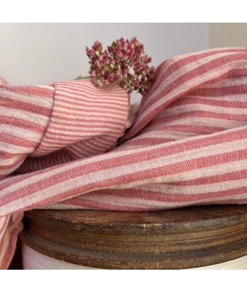 Robe Clara manches 3/4 - double gaze de coton rayée terracotta/rose poudré Pour