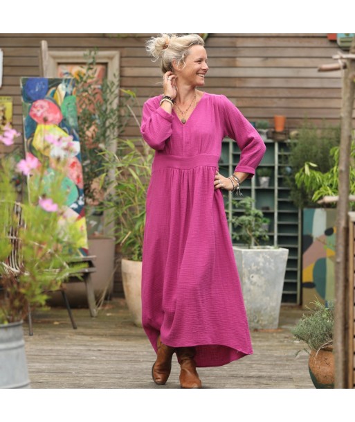 Robe Clara manches 3/4 - double gaze de coton bougainvillier français