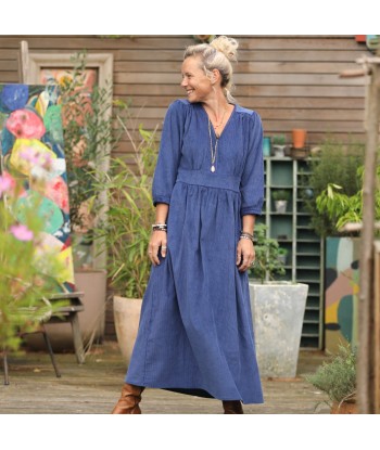 Robe Clara manches 3/4 - velours cotelé bleu océan commande en ligne