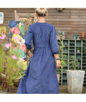 Robe Clara manches 3/4 - velours cotelé bleu océan commande en ligne