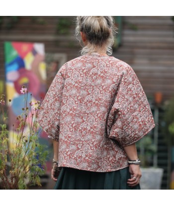 Veste kimono Yoko - coton matelassé imprimé châtaignier / envers fleuri rosé offre 