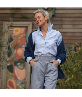 Blouse Marthe -  coton/lin rayée bleu meilleur choix